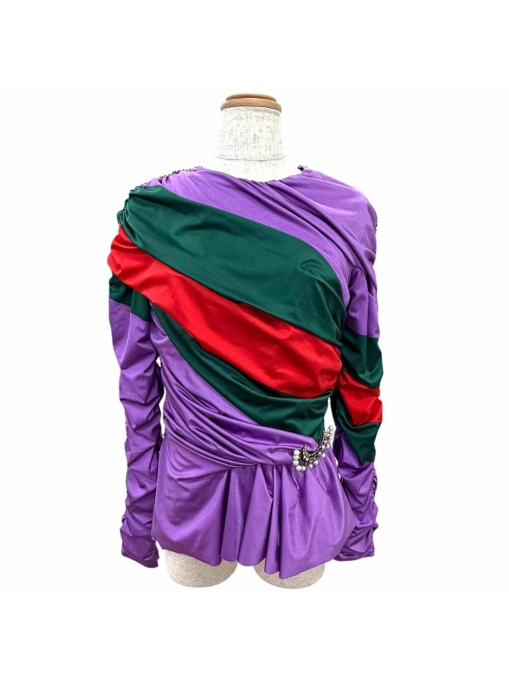 Gucci Sherry Line Shirred Drape Top with Brooch 44